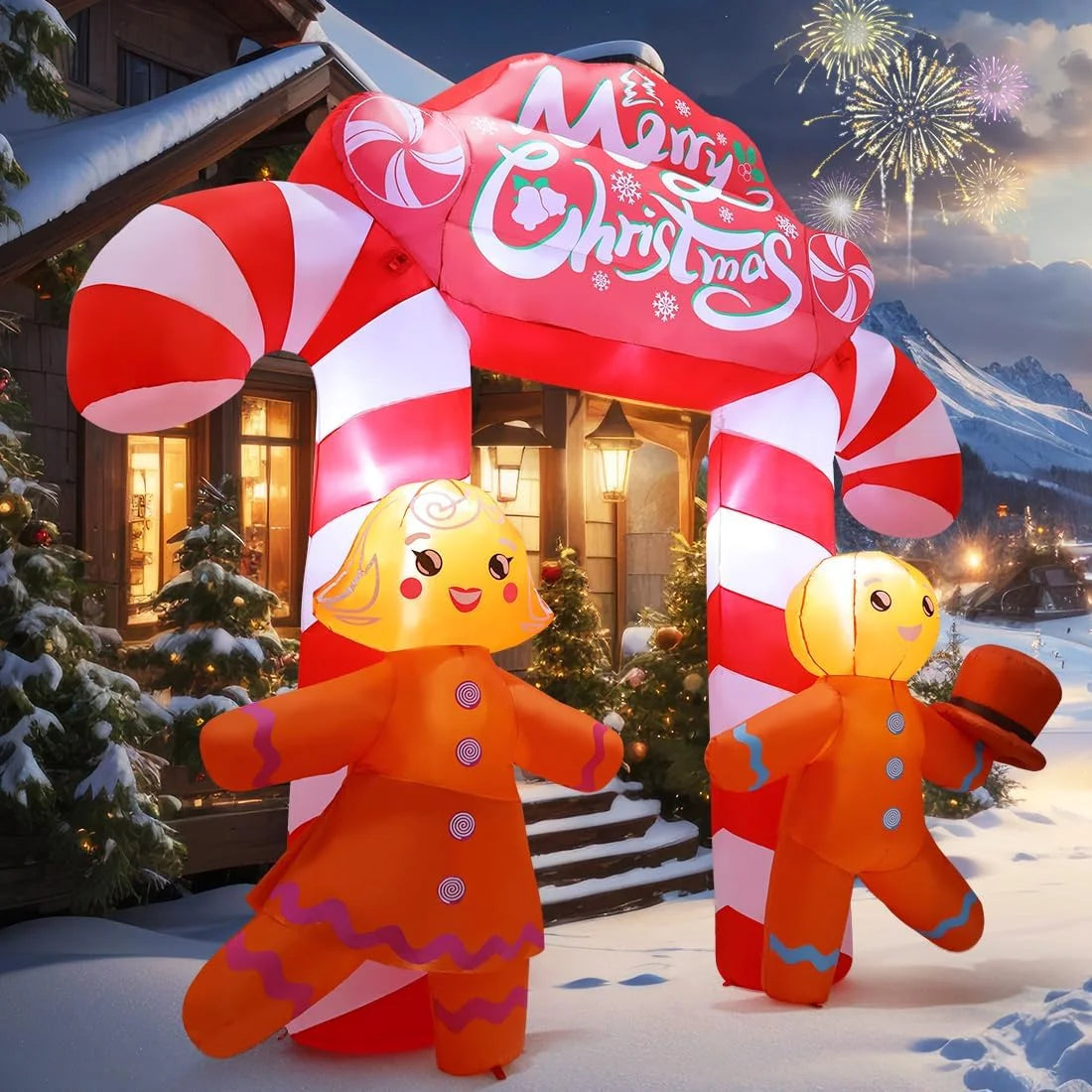 9.6 FT Christmas Inflatable Archway Gingerbread Man Outdoor Christmas Decorations, Christmas Archway Inflatable Xmas Blow up Yard Decorations with Built-In Leds for Xmas Garden Lawn Party Decor