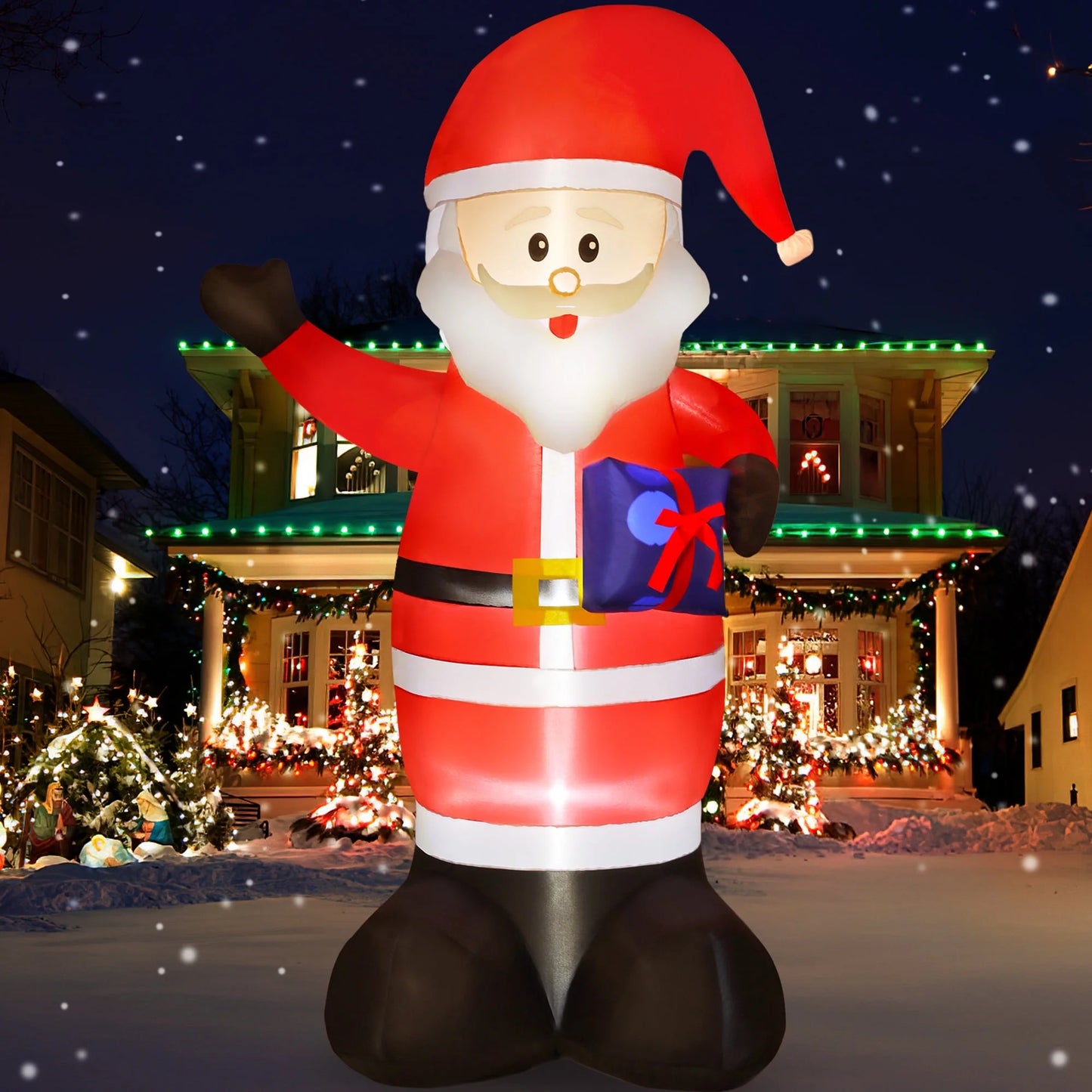 7FT Christmas Inflatable Santa Claus Outdoor Decorations- Blow up Santa Claus with Gift Bag Built-In Leds Lighted Decor for Yard Garden Lawn Porch Xmas Holiday Party