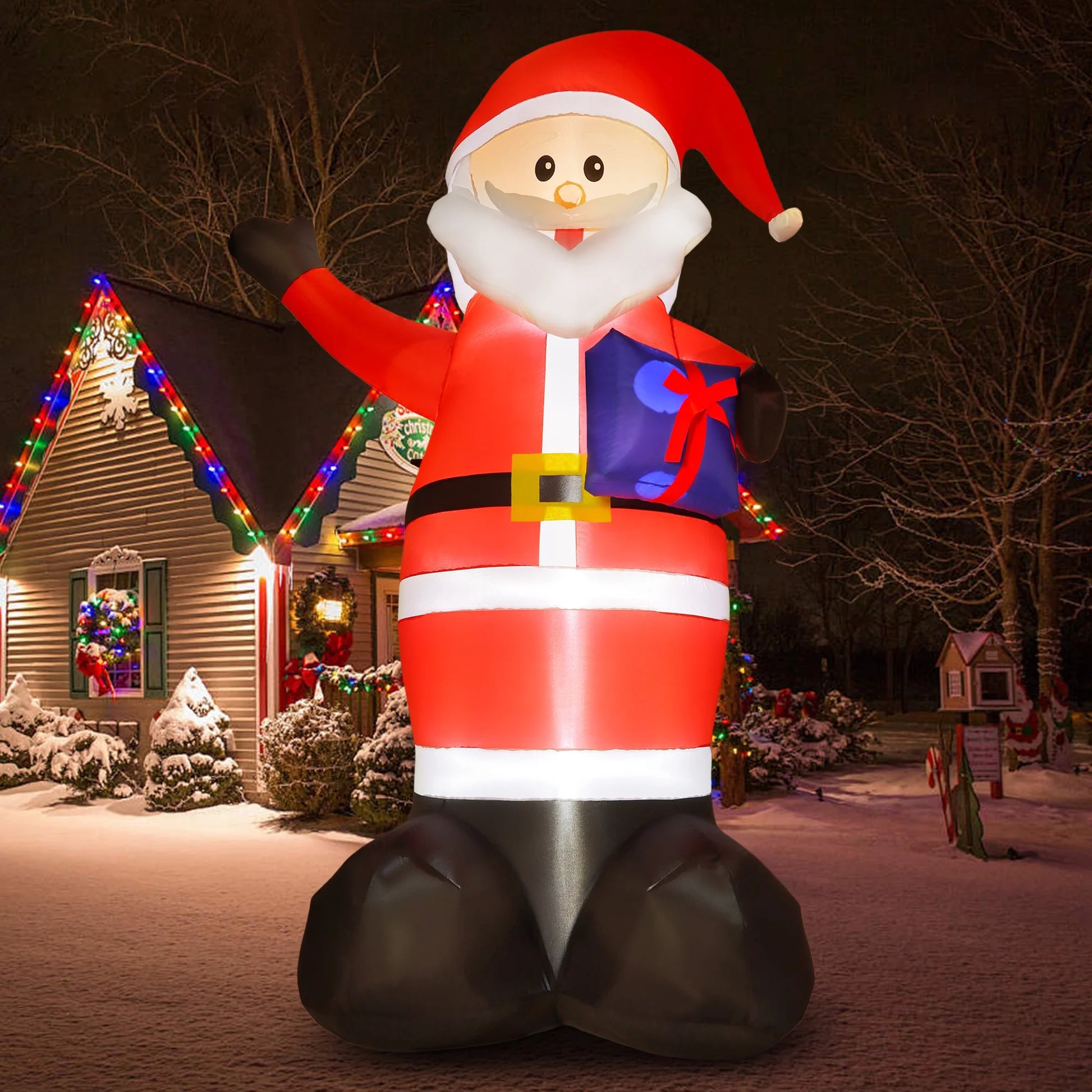 7FT Christmas Inflatable Santa Claus Outdoor Decorations- Blow up Santa Claus with Gift Bag Built-In Leds Lighted Decor for Yard Garden Lawn Porch Xmas Holiday Party