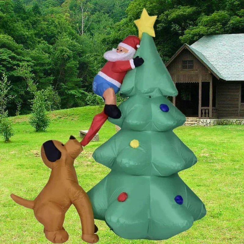 Inflatable Dog Chases Santa Claus Tree Climbing Dog 1.8M Christmas Tree Inflatable Luminous Gas Model Dog Pulls Pants Gas Model