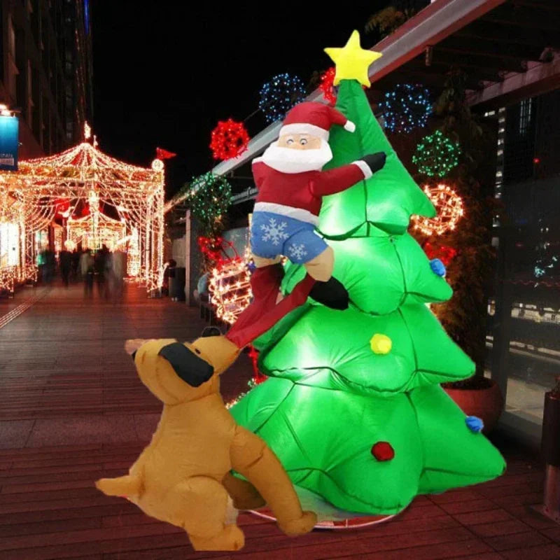 Inflatable Dog Chases Santa Claus Tree Climbing Dog 1.8M Christmas Tree Inflatable Luminous Gas Model Dog Pulls Pants Gas Model