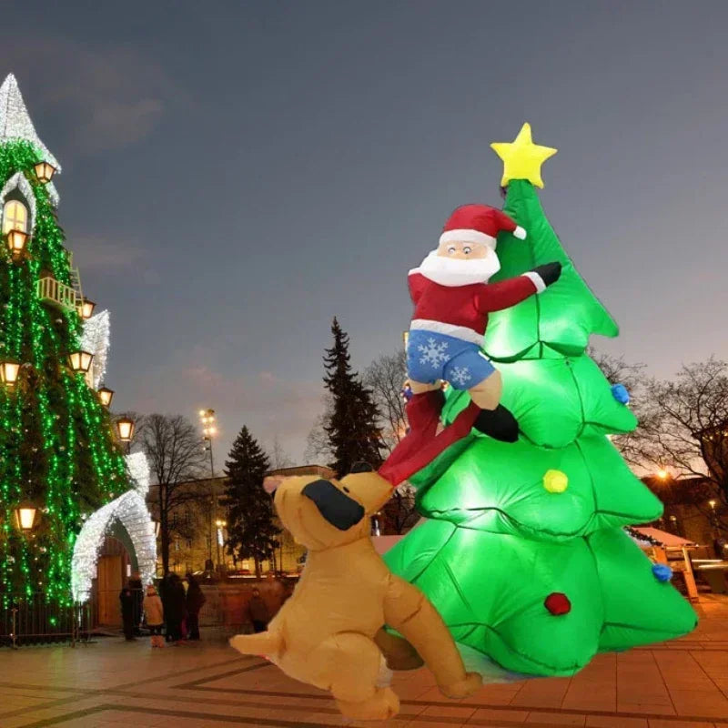 Inflatable Dog Chases Santa Claus Tree Climbing Dog 1.8M Christmas Tree Inflatable Luminous Gas Model Dog Pulls Pants Gas Model